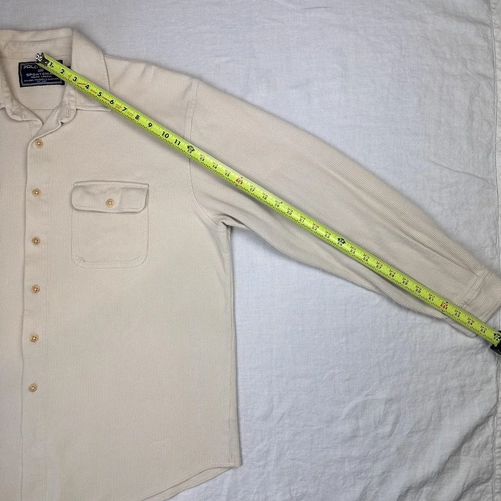 Polo Sport Ralph Lauren Shirt Men XL Ribbed Cotton Button‎ Up Pocket 90s Y2K